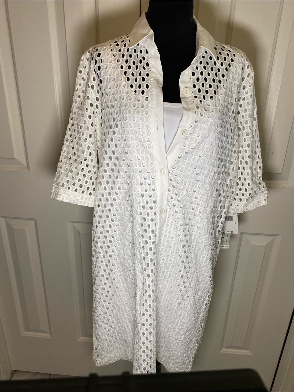 Chelsea Suite White Eyelet Midi Shirt Dress with Cutwork Detail Size 16